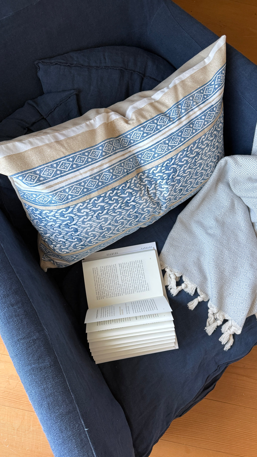 Ethno Kissen Blau Beige