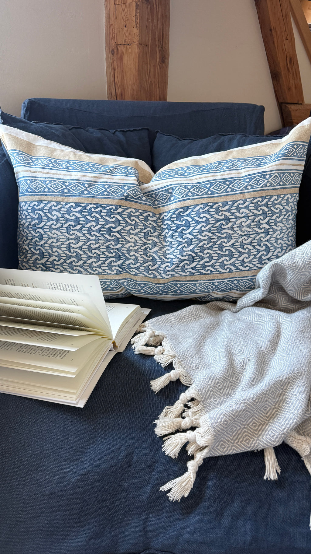 Ethno Kissen Blau Beige