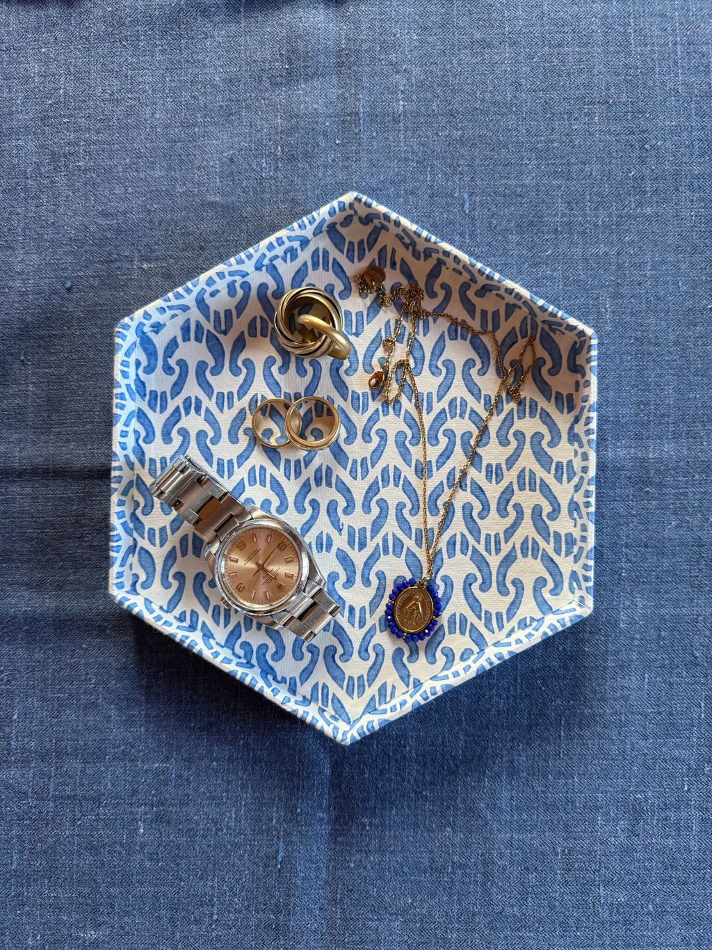 Tablett Set Hexagon Ikat Blau