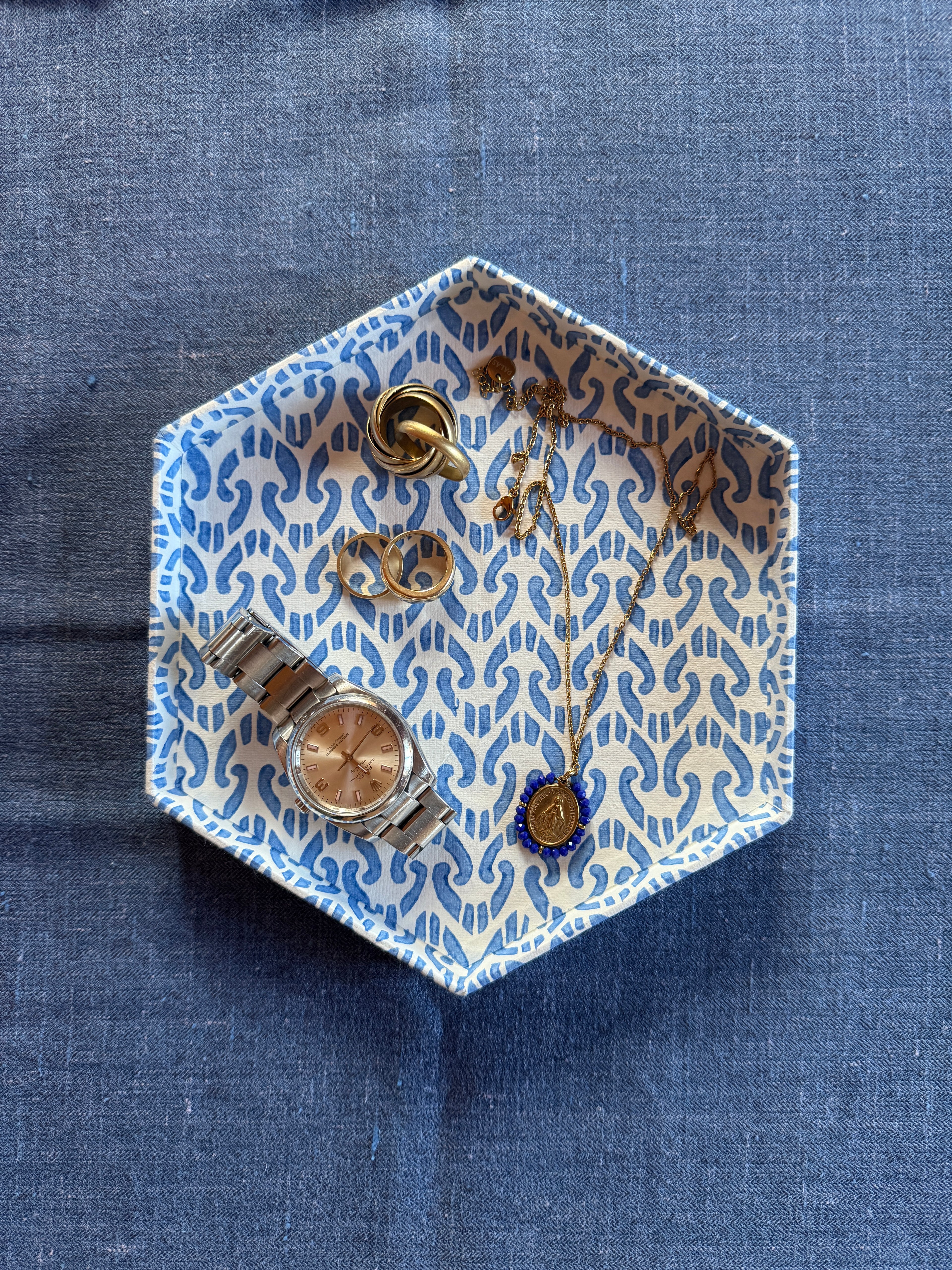 Tablett Set Hexagon Ikat Blau