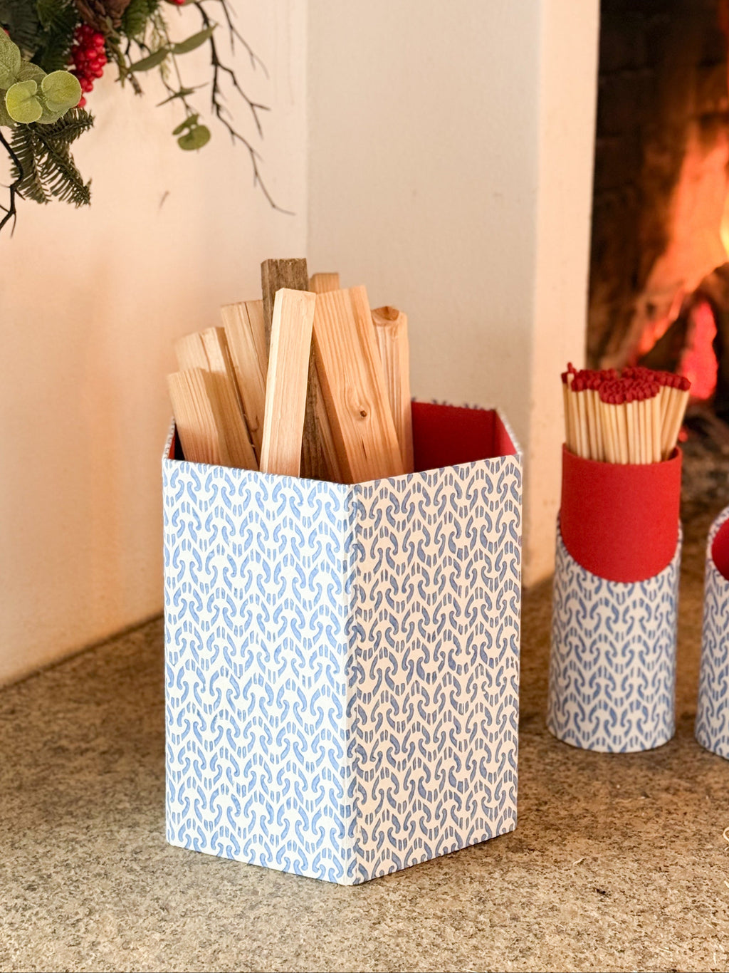 Papierkorb Ikat Blau