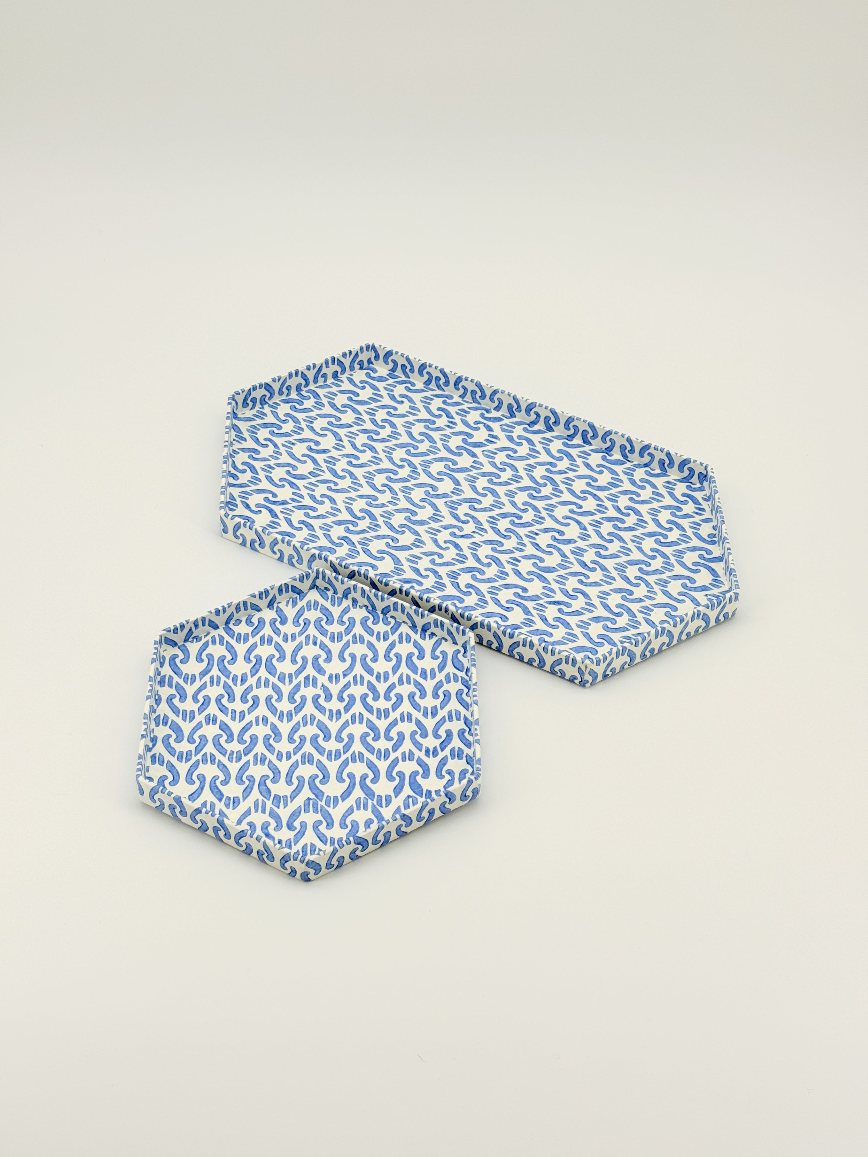 Tablett Set Hexagon Ikat Blau
