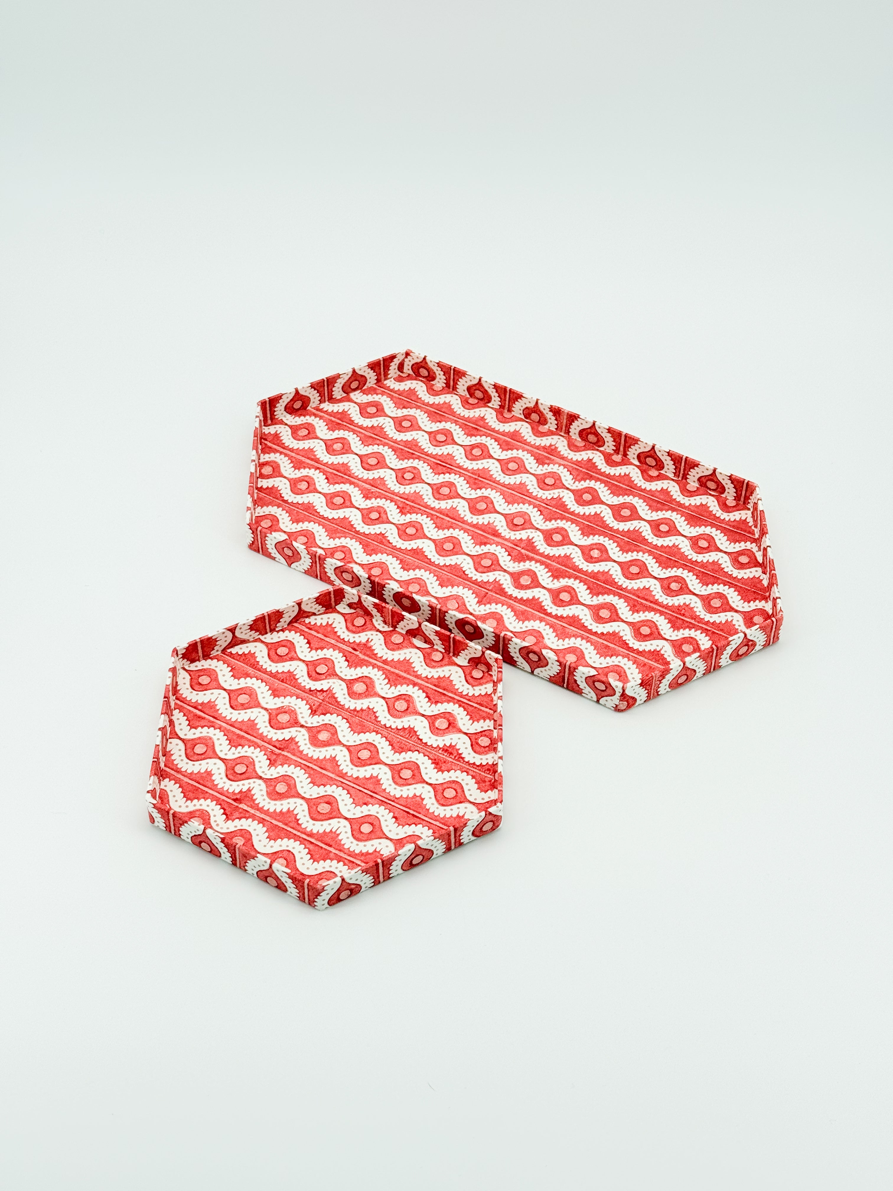 Tablett Set Hexagon Welle Rot
