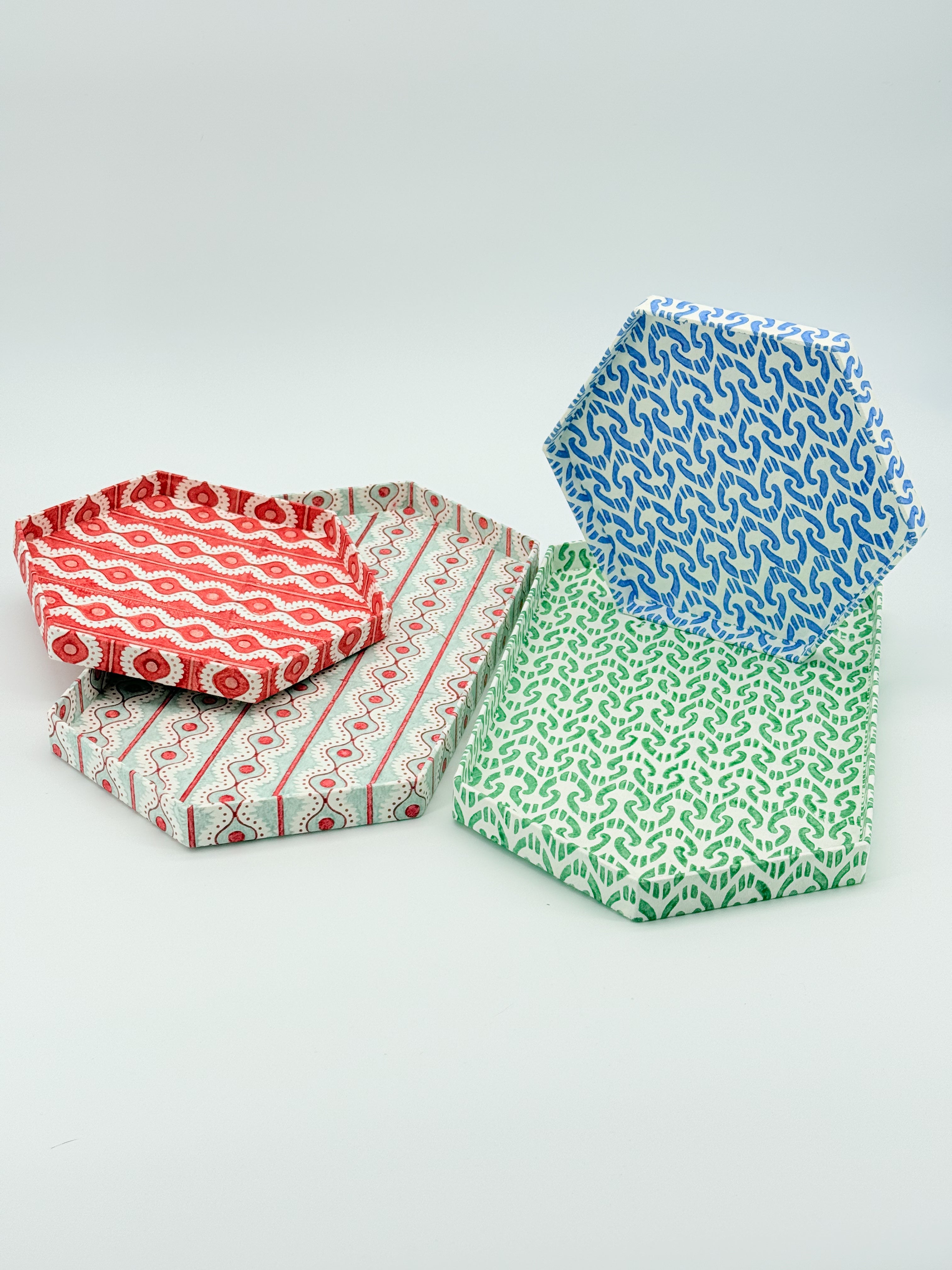 Tablett Set Hexagon Ikat Grün