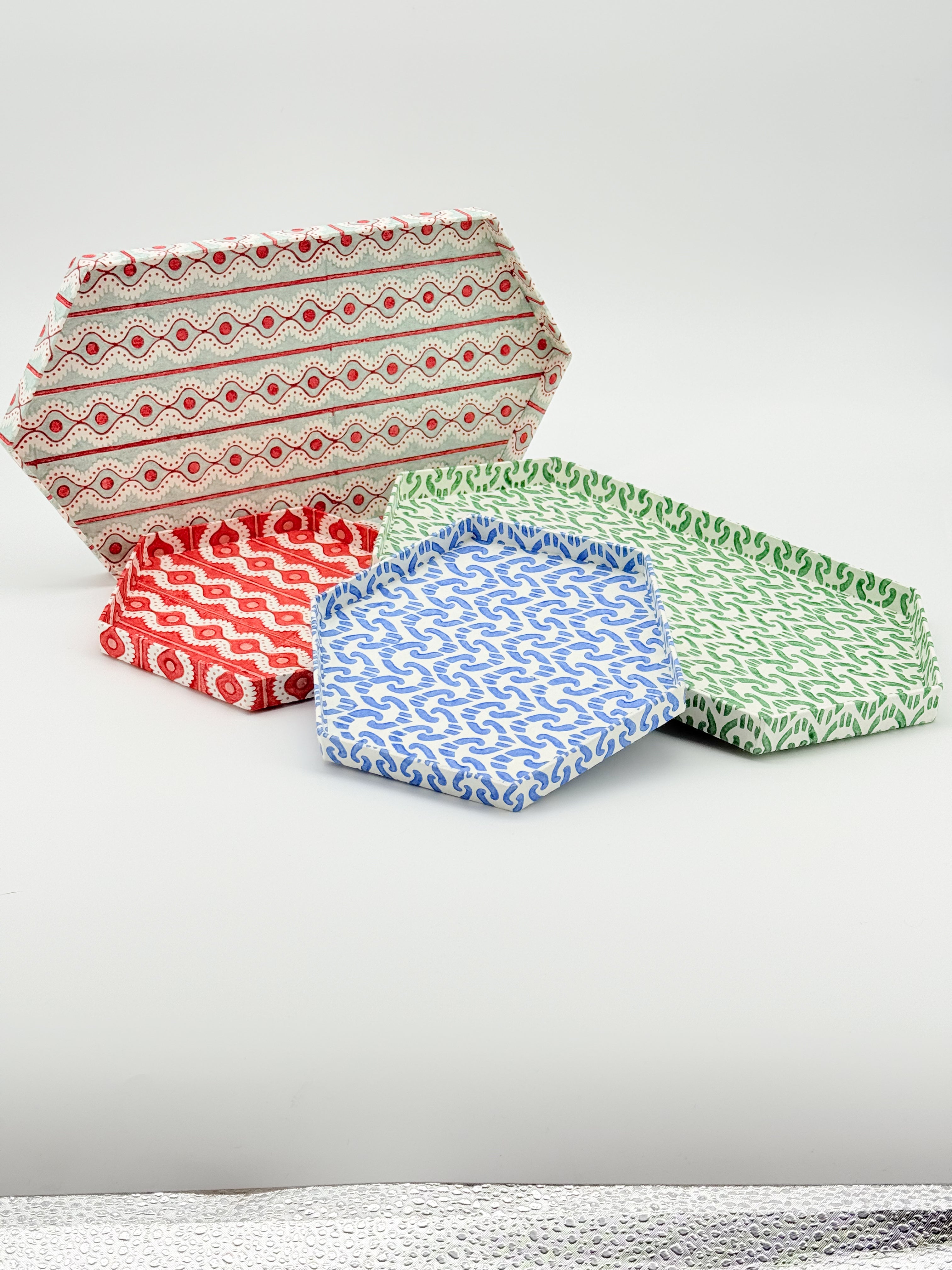 Tablett Set Hexagon Ikat Blau